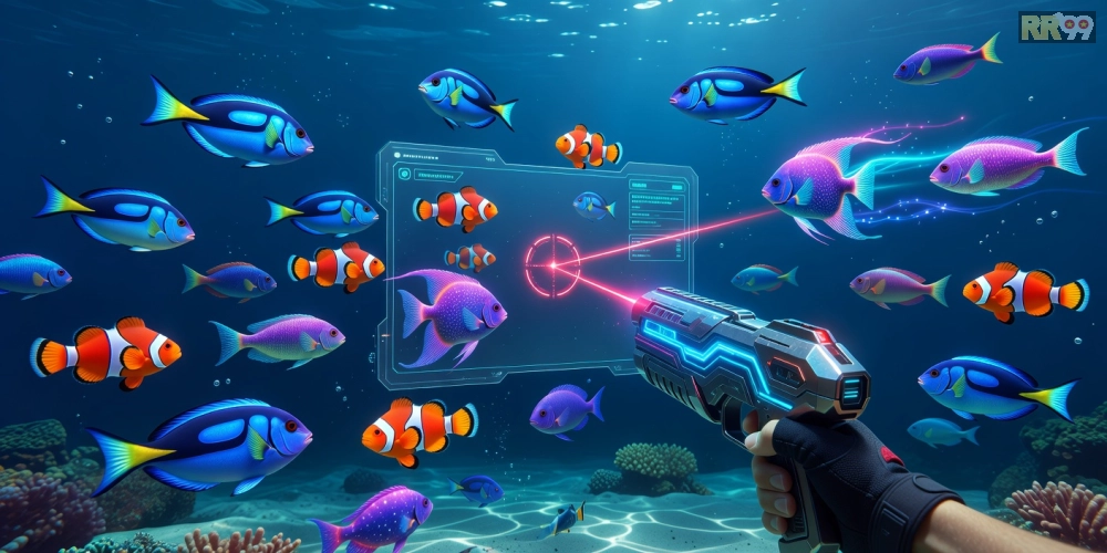 Minh họa khái niệm bắn cá online rr99 với giao diện game sống động và người chơi tham gia