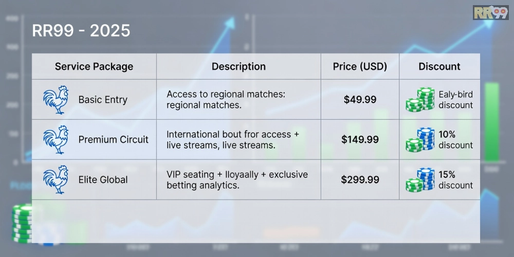 Hình ảnh bảng giá chi tiết các gói dịch vụ đá gà quốc tế rr99 năm 2025 với biểu đồ so sánh hấp dẫn