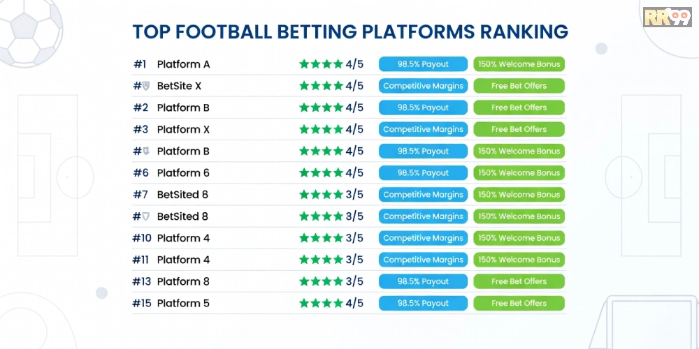 Bảng xếp hạng top nền tảng thể thao bóng đá rr99 uy tín năm 2025 với biểu đồ so sánh