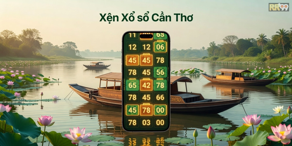 Hình minh họa khái niệm xổ số Cần Thơ RR99 với các con số may mắn và nền tảng trực tuyến