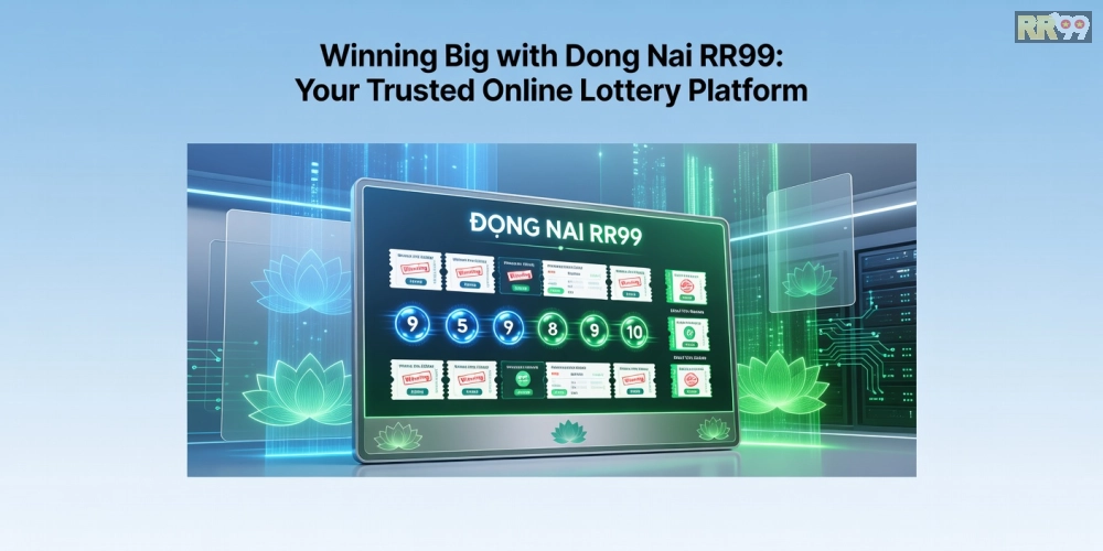 Minh họa khái niệm xổ số đồng nai rr99 với giao diện nền tảng hiện đại và biểu tượng vé số