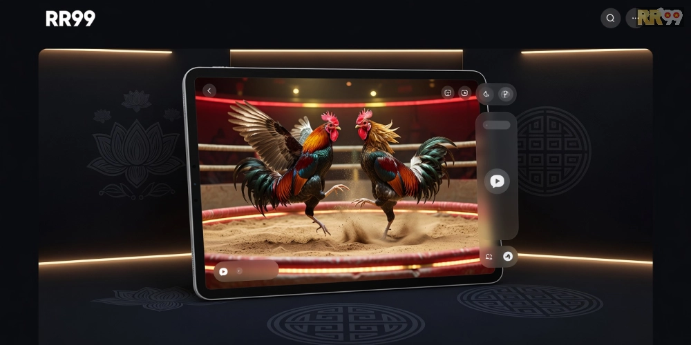 Minh họa khái niệm xem đá gà trực tiếp trên nền tảng RR99 với giao diện chuyên nghiệp
